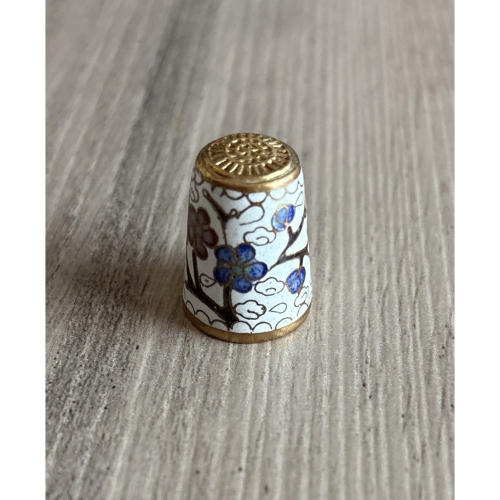 Vintage Cloisonne Thimble Enamel on Brass Floral Design Chinese Collectible